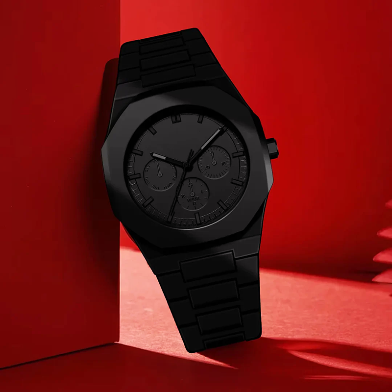 Men’s All-Black Chronograph Watch with Matte Finish