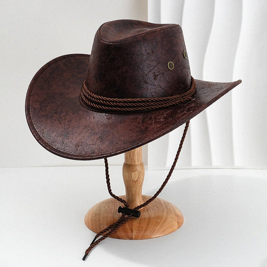 Men’s Cowboy Hat with Wide Brim and Chin Cord