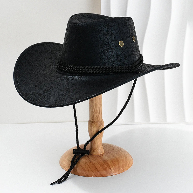 Men’s Cowboy Hat with Wide Brim and Chin Cord