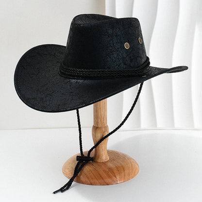 Men’s Cowboy Hat with Wide Brim and Chin Cord
