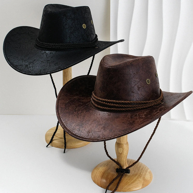 Men’s Cowboy Hat with Wide Brim and Chin Cord