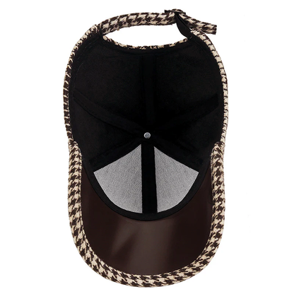 Men’s Houndstooth Cap with Faux Leather Detailing