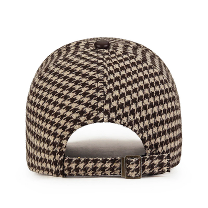 Men’s Houndstooth Cap with Faux Leather Detailing