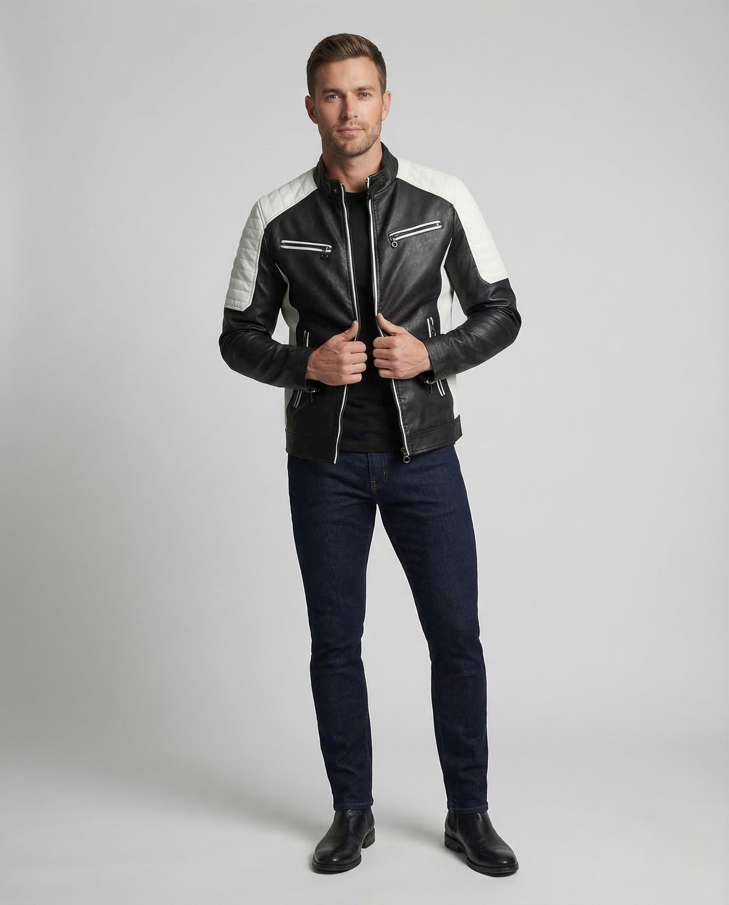 Zane | Men's Band Collar Quilted Shoulder Zip Jacket