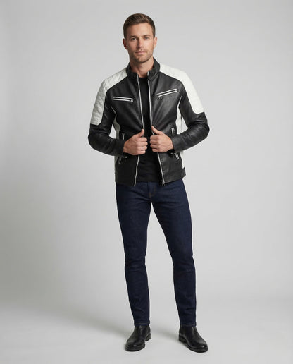 Zane | Men's Band Collar Quilted Shoulder Zip Jacket