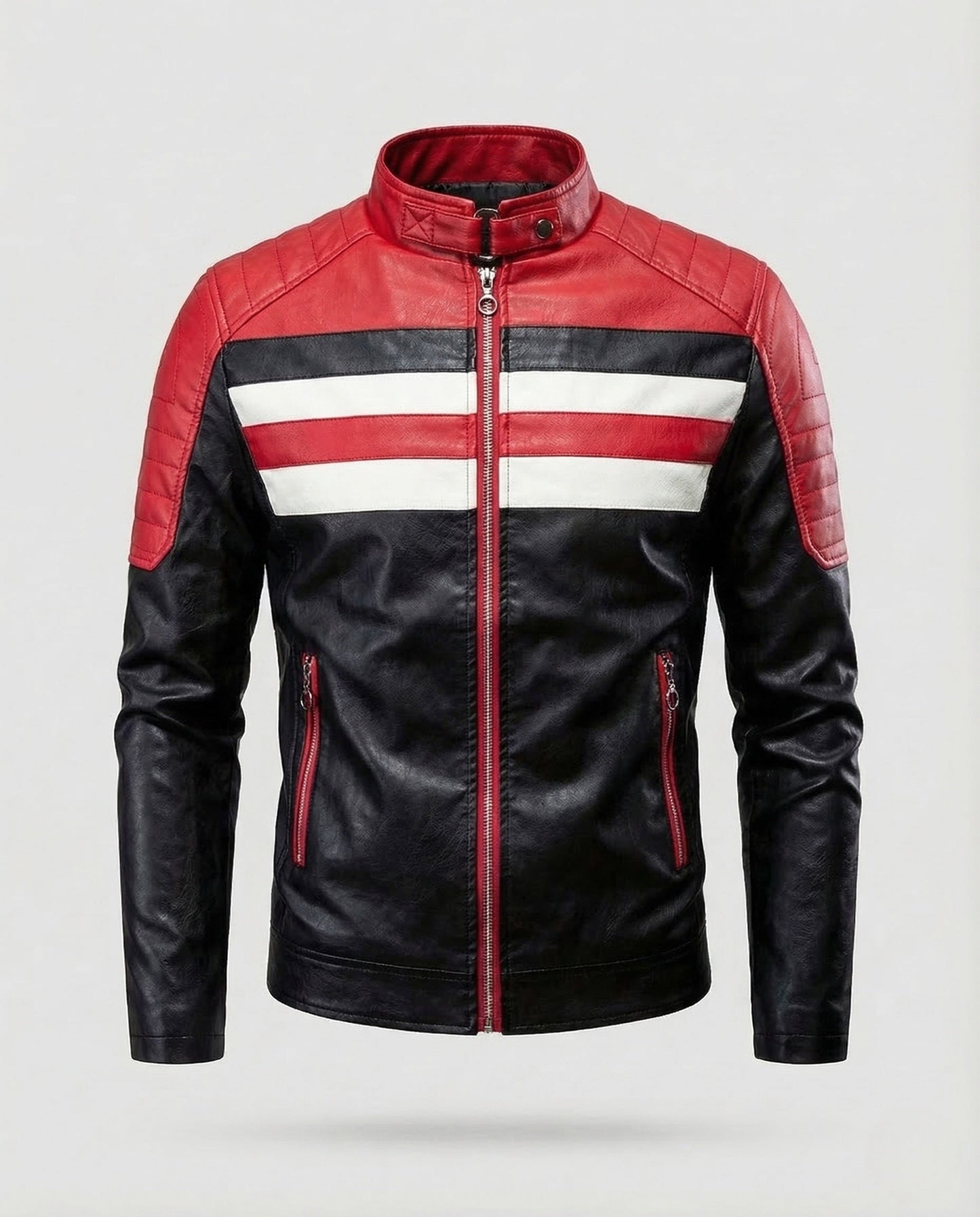 Zane | Men's Band Collar Quilted Shoulder Zip Jacket