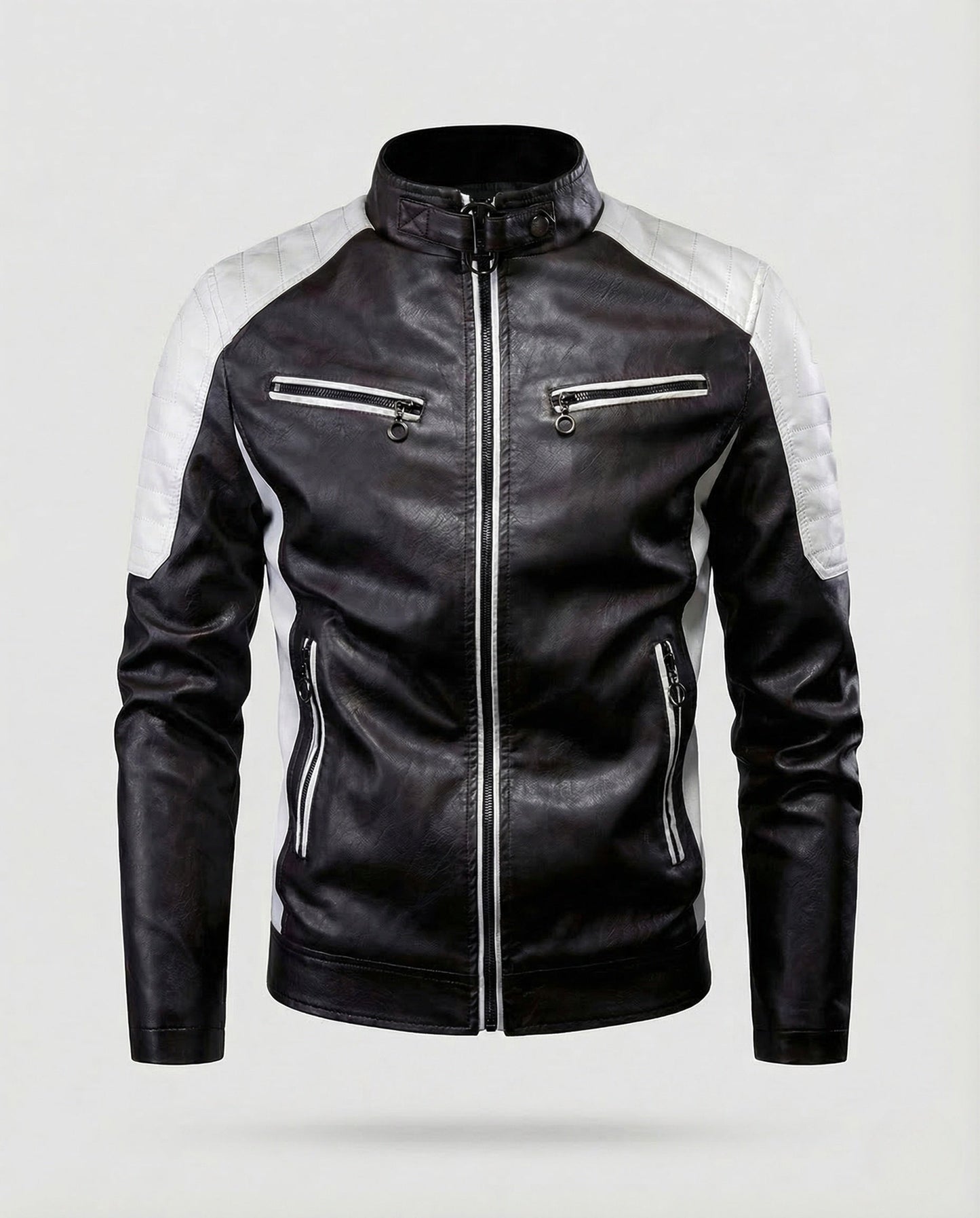 Zane | Men's Band Collar Quilted Shoulder Zip Jacket