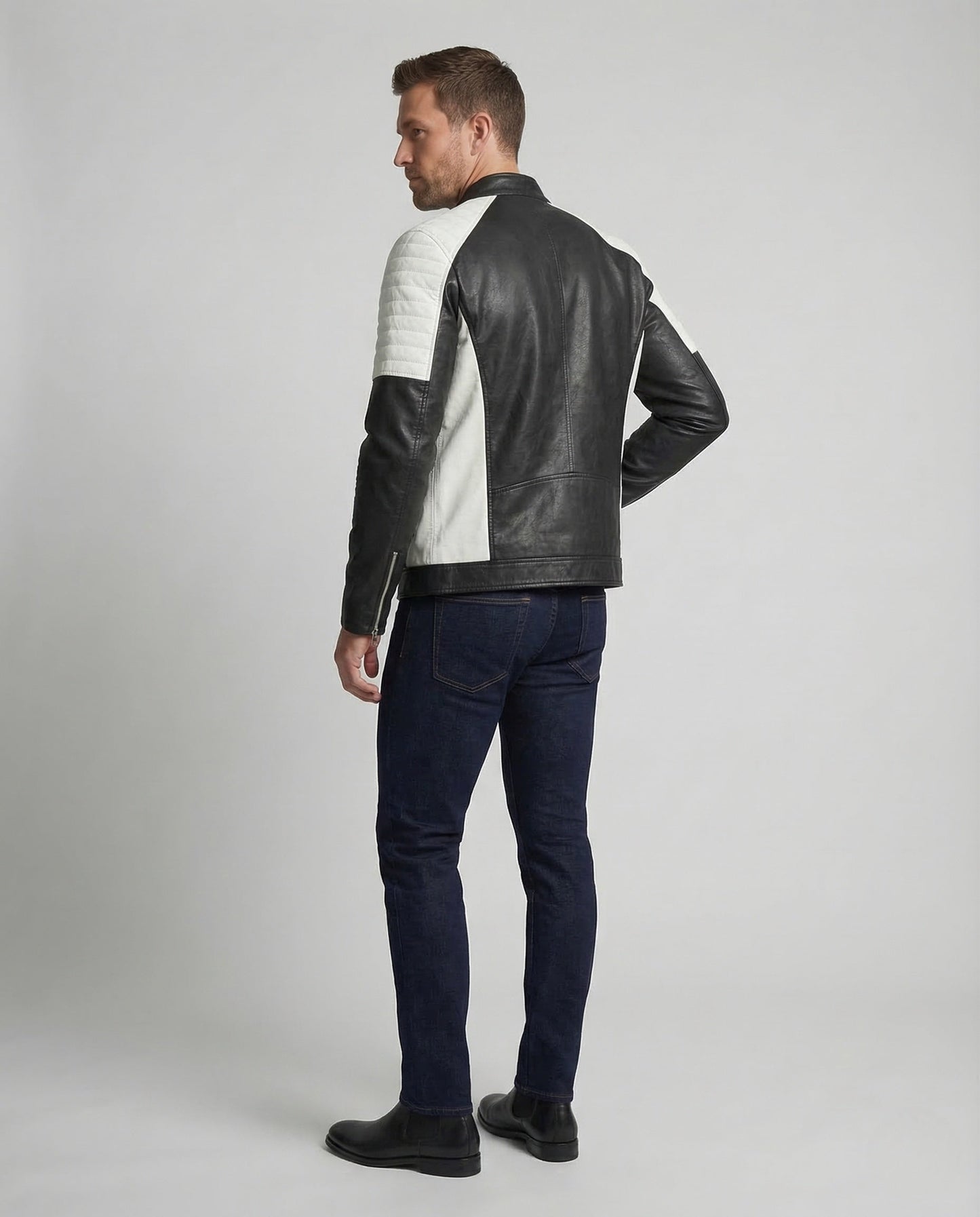 Zane | Men's Band Collar Quilted Shoulder Zip Jacket