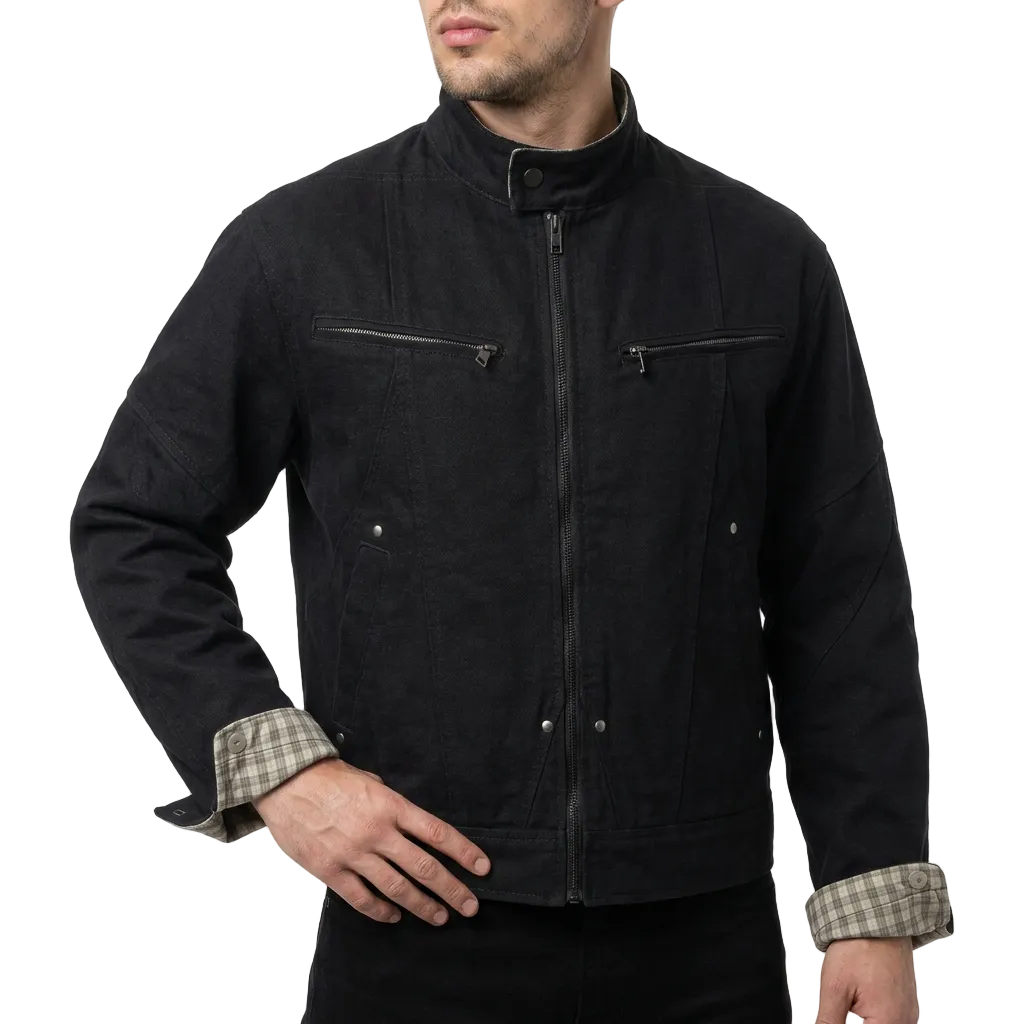 Otto | Men's Stand Collar Zip Jacket with Plaid Cuffs