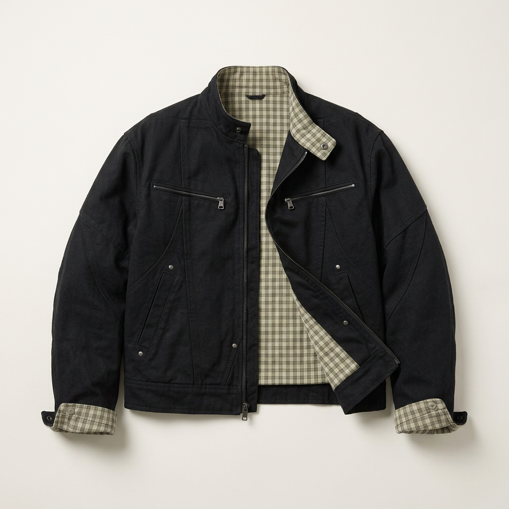 Otto | Men's Stand Collar Zip Jacket with Plaid Cuffs