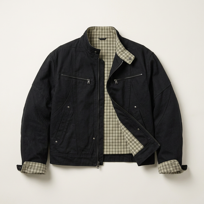 Otto | Men's Stand Collar Zip Jacket with Plaid Cuffs
