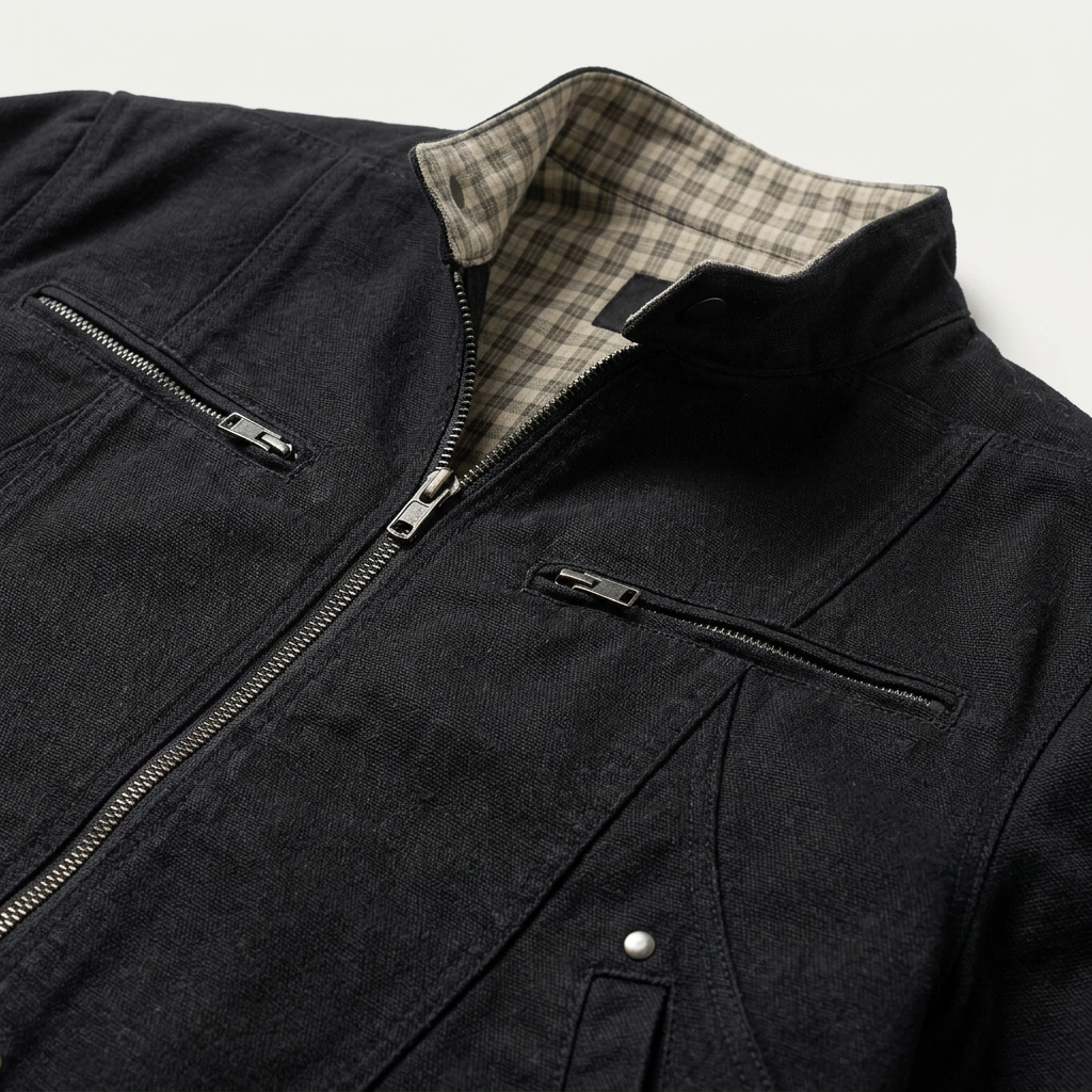 Otto | Men's Stand Collar Zip Jacket with Plaid Cuffs