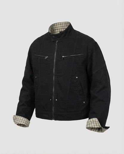 Otto | Men's Stand Collar Zip Jacket with Plaid Cuffs