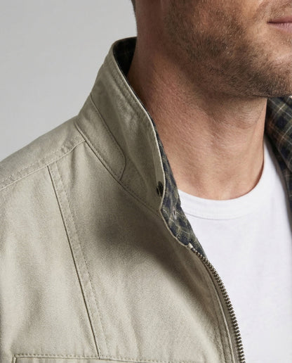 Otto | Men's Stand Collar Zip Jacket with Plaid Cuffs