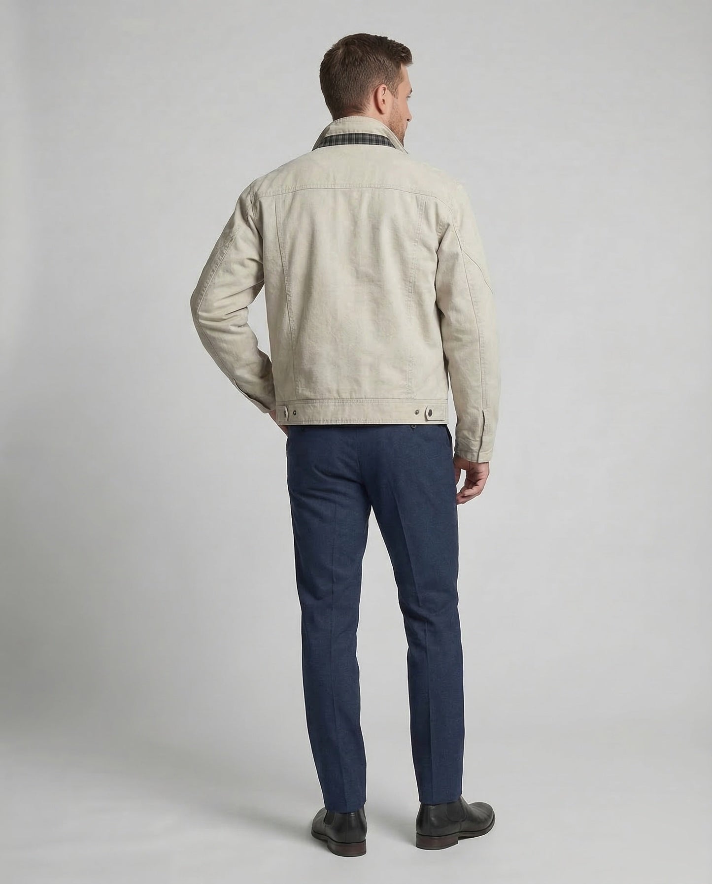 Otto | Men's Stand Collar Zip Jacket with Plaid Cuffs