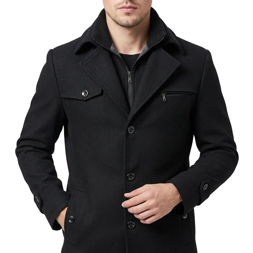 Leon | Men's Mid-Length Double Collar Overcoat