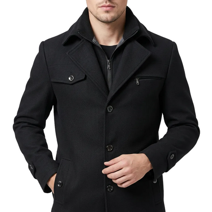 Leon | Men's Mid-Length Double Collar Overcoat