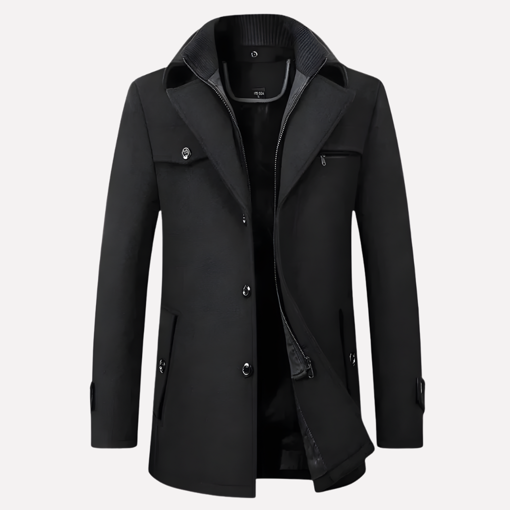 Leon | Men's Mid-Length Double Collar Overcoat