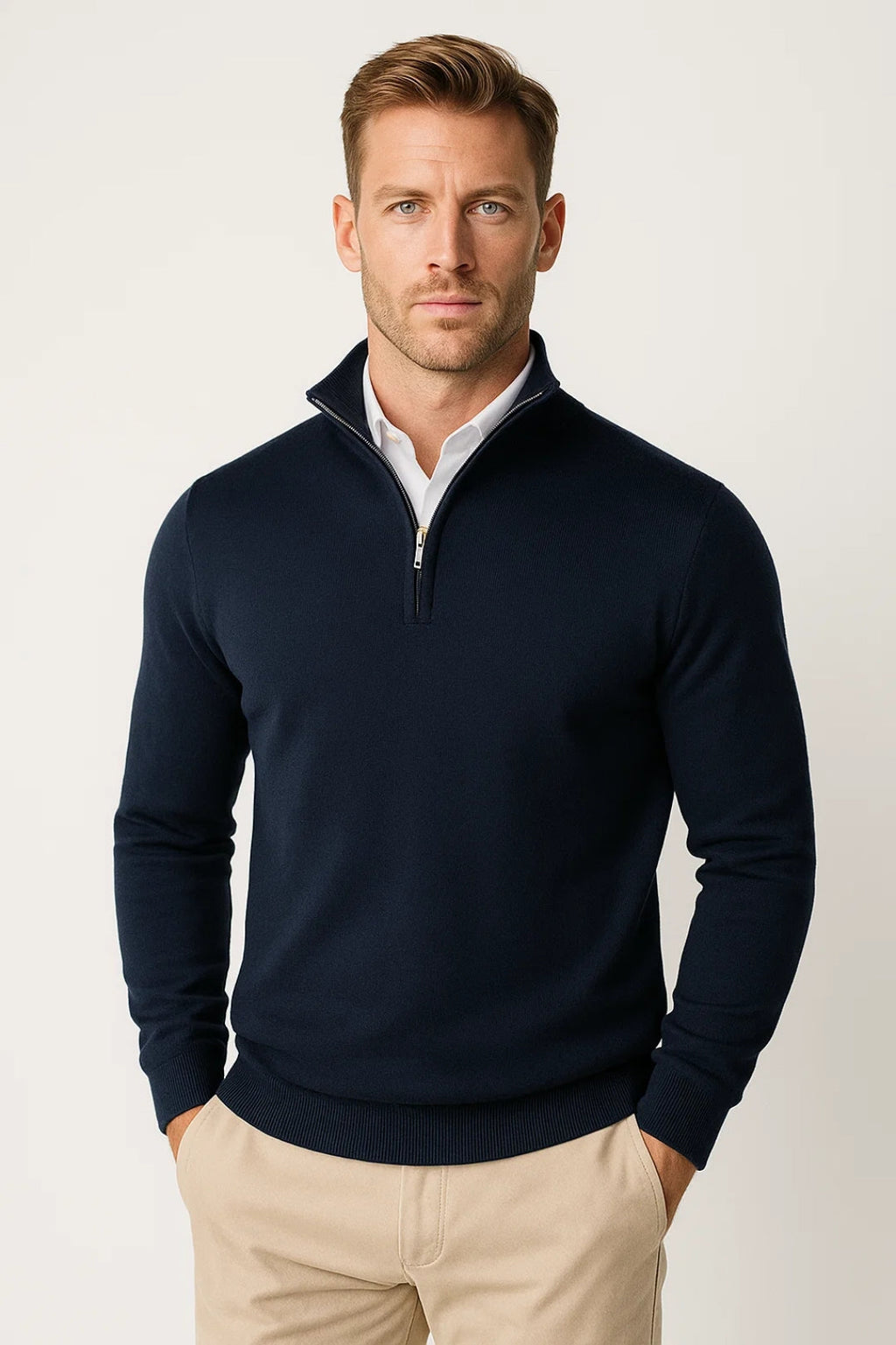 Cornelius | Quarter Zip Stand Collar Knit Sweater Regular Fit