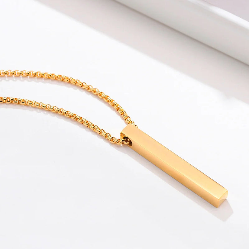 Minimalist Double Chain Necklace with Bar Pendant