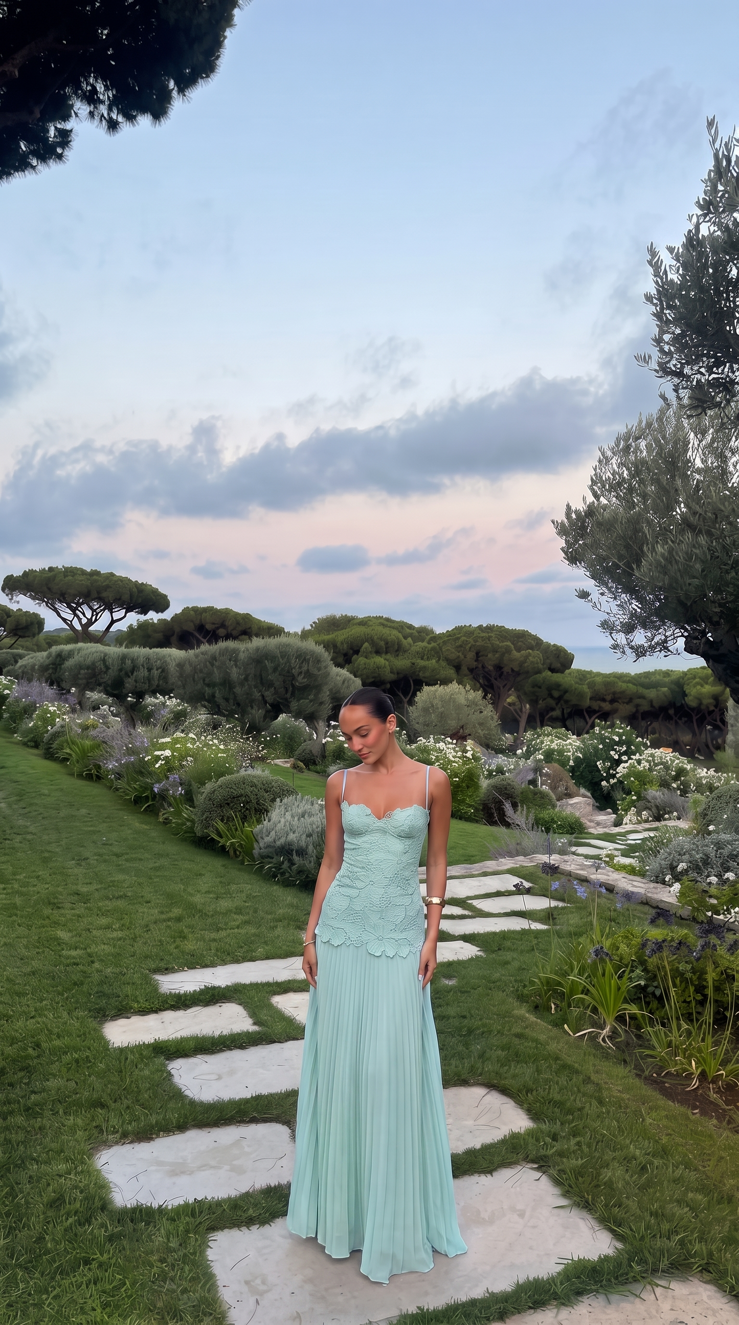 Serena | Floral Lace Lime Maxi Dress