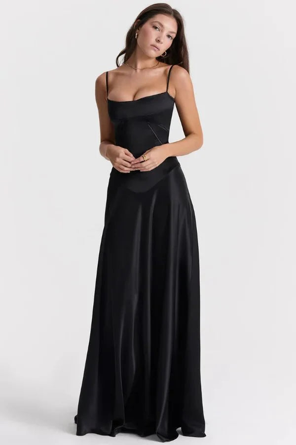 Gabriella | Silky Satin Corset Maxi Dress