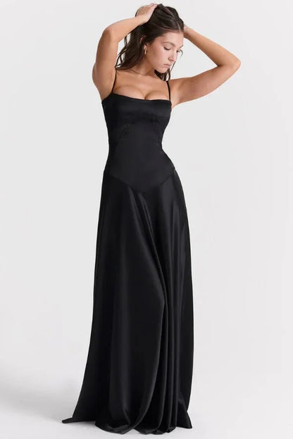 Gabriella | Silky Satin Corset Maxi Dress