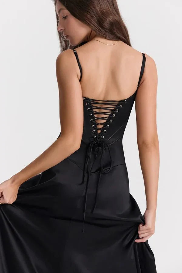 Gabriella | Silky Satin Corset Maxi Dress
