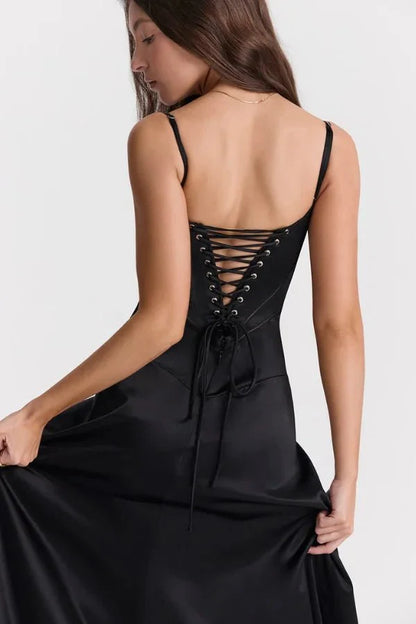 Gabriella | Silky Satin Corset Maxi Dress