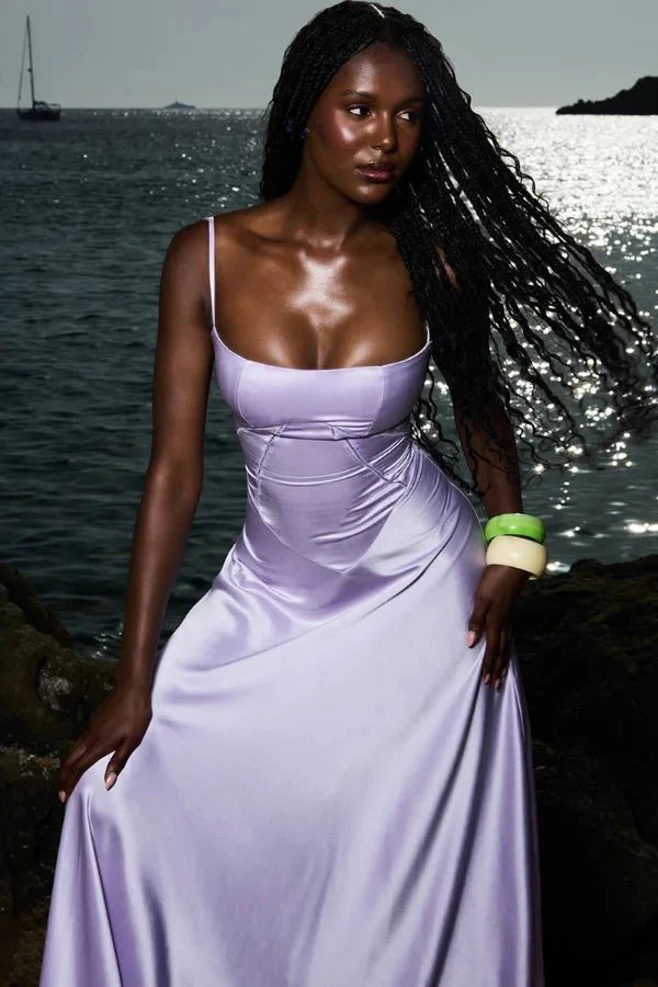 Gabriella | Silky Satin Corset Maxi Dress