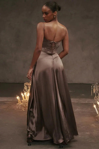 Gabriella | Silky Satin Corset Maxi Dress