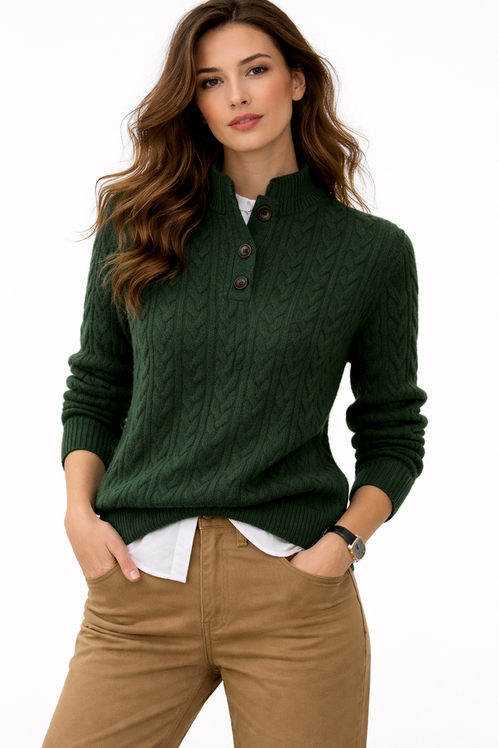 Rowena | Cable Knit Turtleneck Wool Blend Sweater