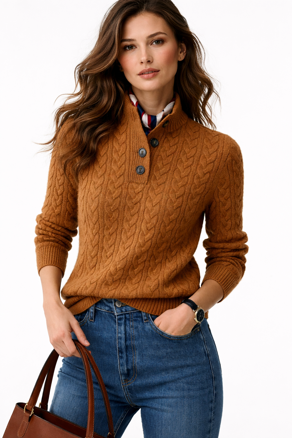 Rowena | Cable Knit Turtleneck Wool Blend Sweater