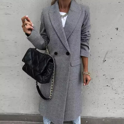 Elena | Elegant Wool-Blend Long Coat