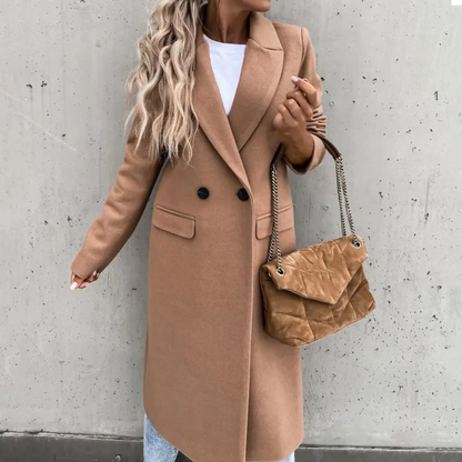 Elena | Elegant Wool-Blend Long Coat