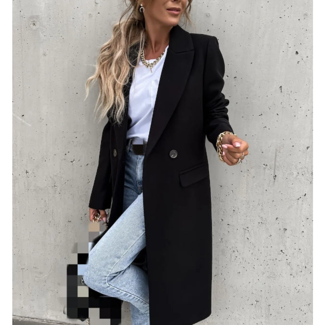 Elena | Elegant Wool-Blend Long Coat