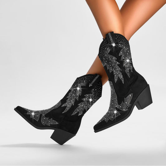 Yvette | Women's Rhinestone Mid Calf Cowboy Boots