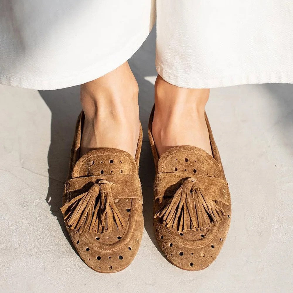 Sally | Perforated Suede Loafers with Tassel Detail