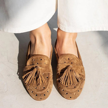Sally | Perforated Suede Loafers with Tassel Detail