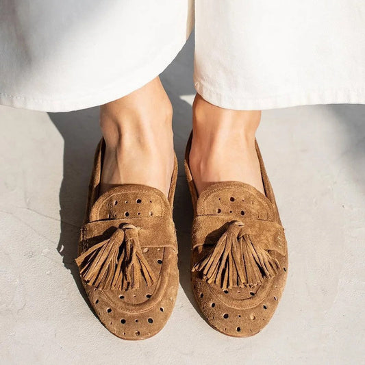 Sally | Perforated Suede Loafers with Tassel Detail