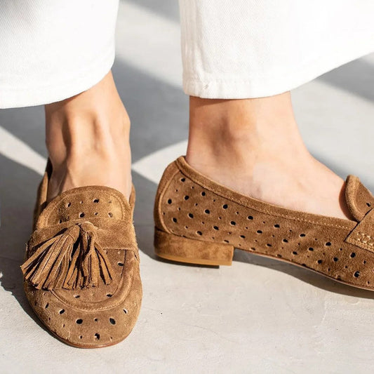 Sally | Perforated Suede Loafers with Tassel Detail