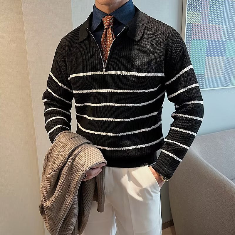 Liam | Men's Striped Zipper Front Sweater