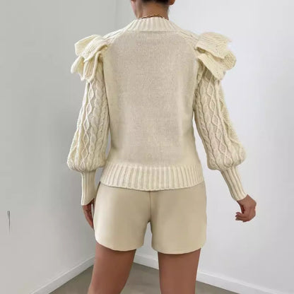 Kylie | Women's Ruffle Cable Knit Long Sleeve Sweater