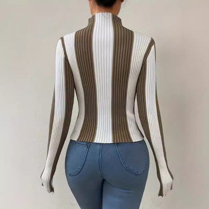 Julia | Women's Striped Mock Neck Long Sleeve Sweater