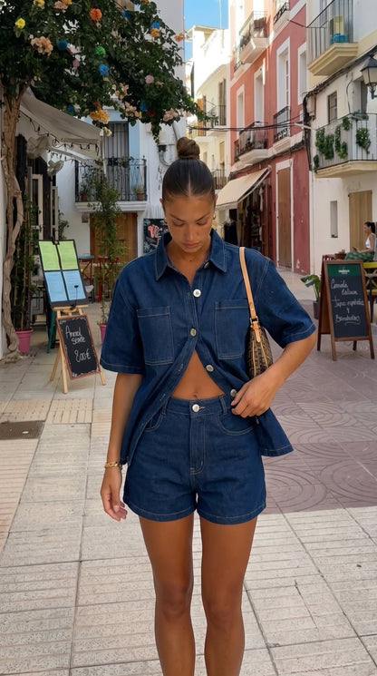 Caroline | Denim Co-Ord Set with Shirt and Shorts