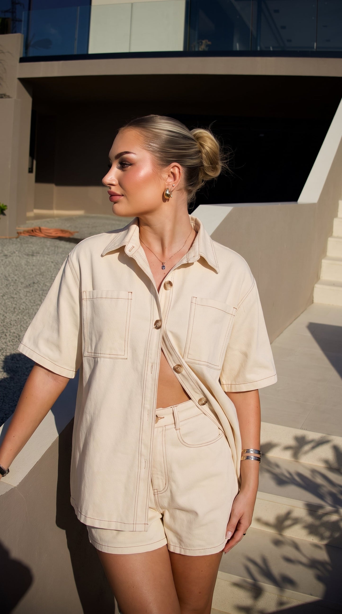 Caroline | Denim Co-Ord Set with Shirt and Shorts