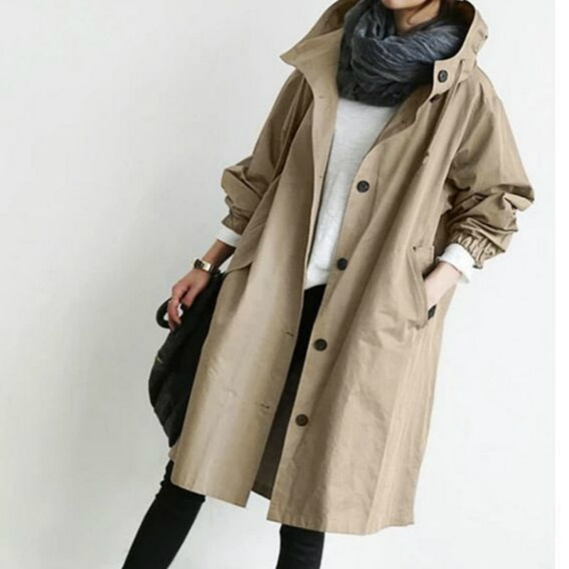 Daisy | Oversized Hooded Longline Trench Coat Drawstring Collar