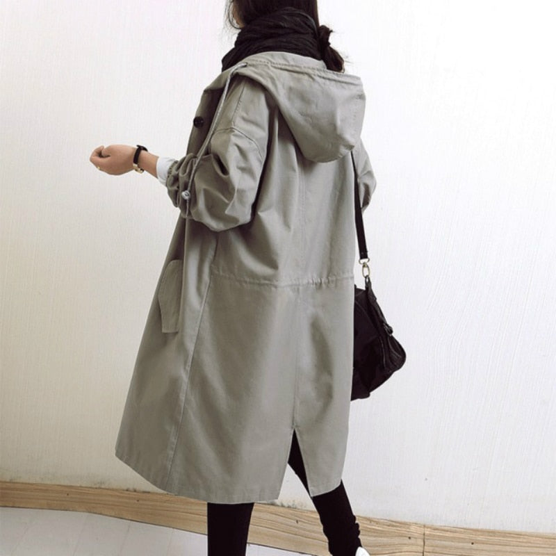 Daisy | Oversized Hooded Longline Trench Coat Drawstring Collar