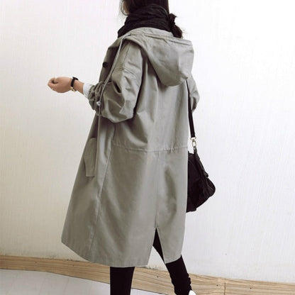 Daisy | Oversized Hooded Longline Trench Coat Drawstring Collar