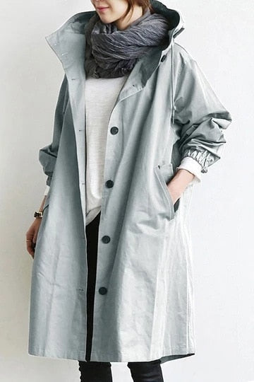 Daisy | Oversized Hooded Longline Trench Coat Drawstring Collar